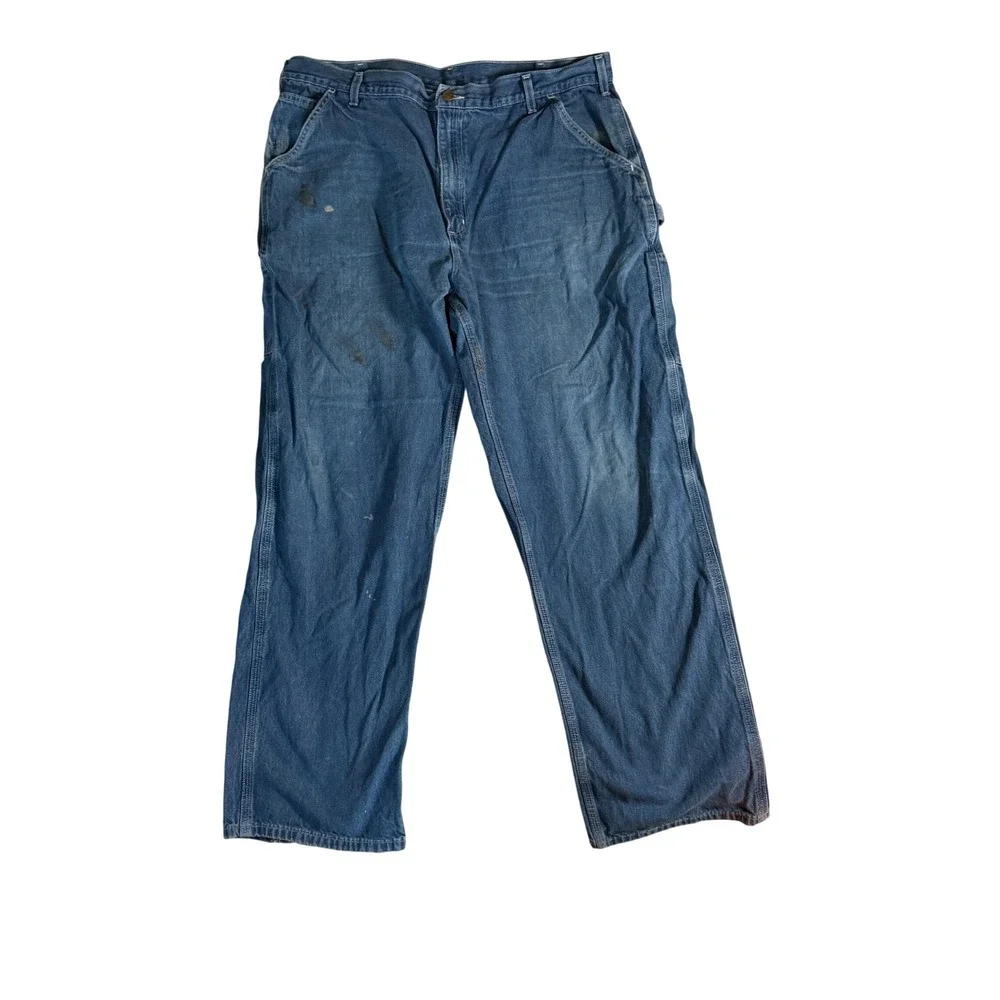 Carhartt B13 DST Mens 40x32 Blue Denim Carpenter Work Pants Distressed Dungaree